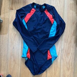 Navy and Red Long Sleeve Swimsuit